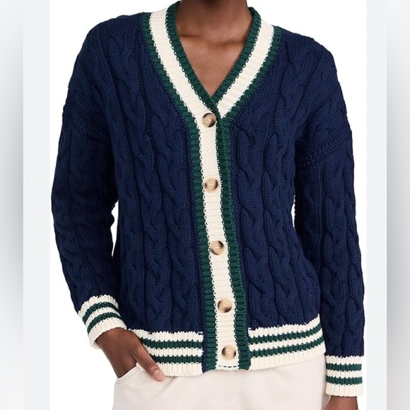En Saison Women's Spencer Cable Knit Cardigan Sweater Blue Green White Size XS - Picture 1 of 7